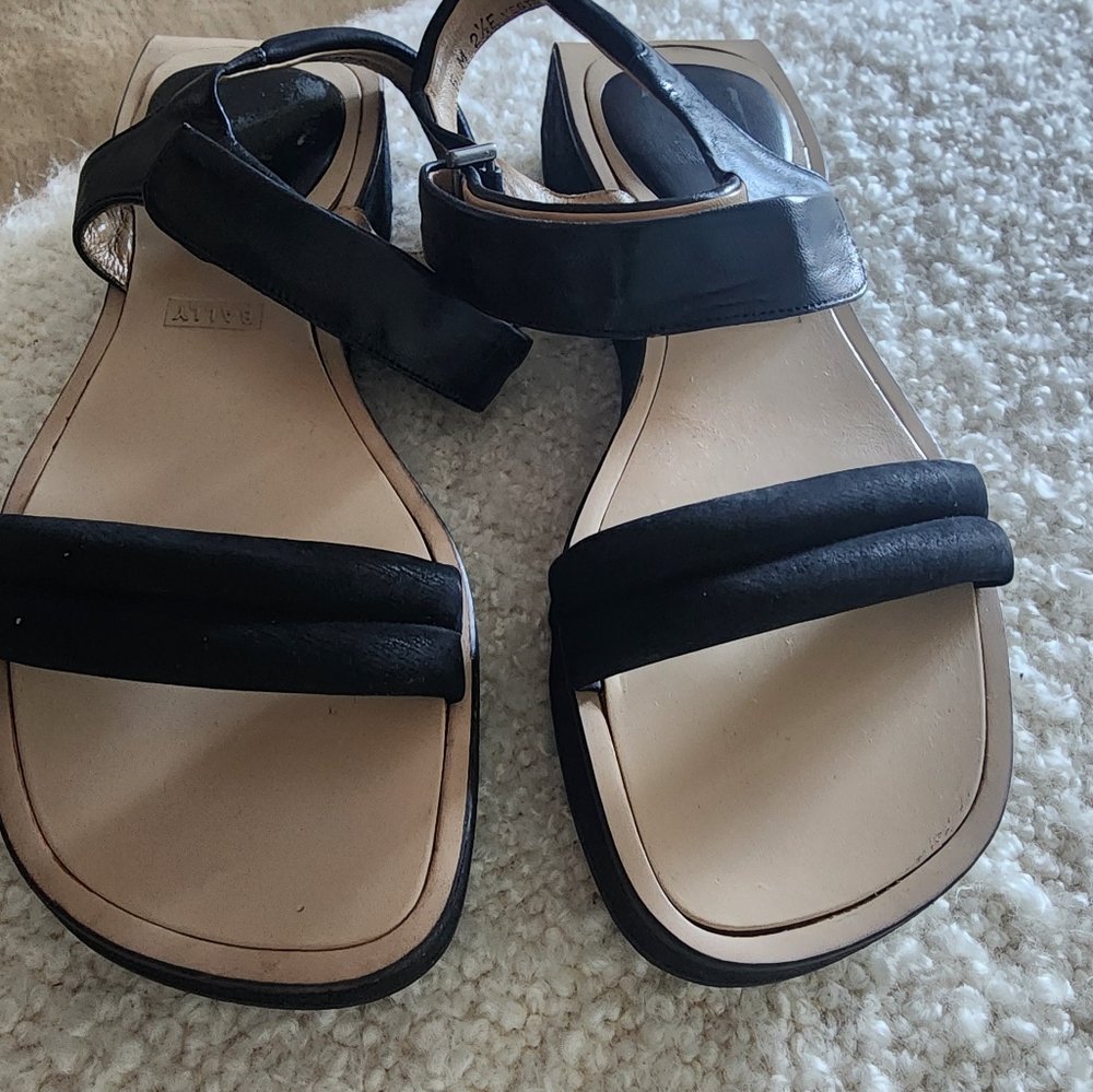 Bally Black Square Toe 90's Strappy Sandals